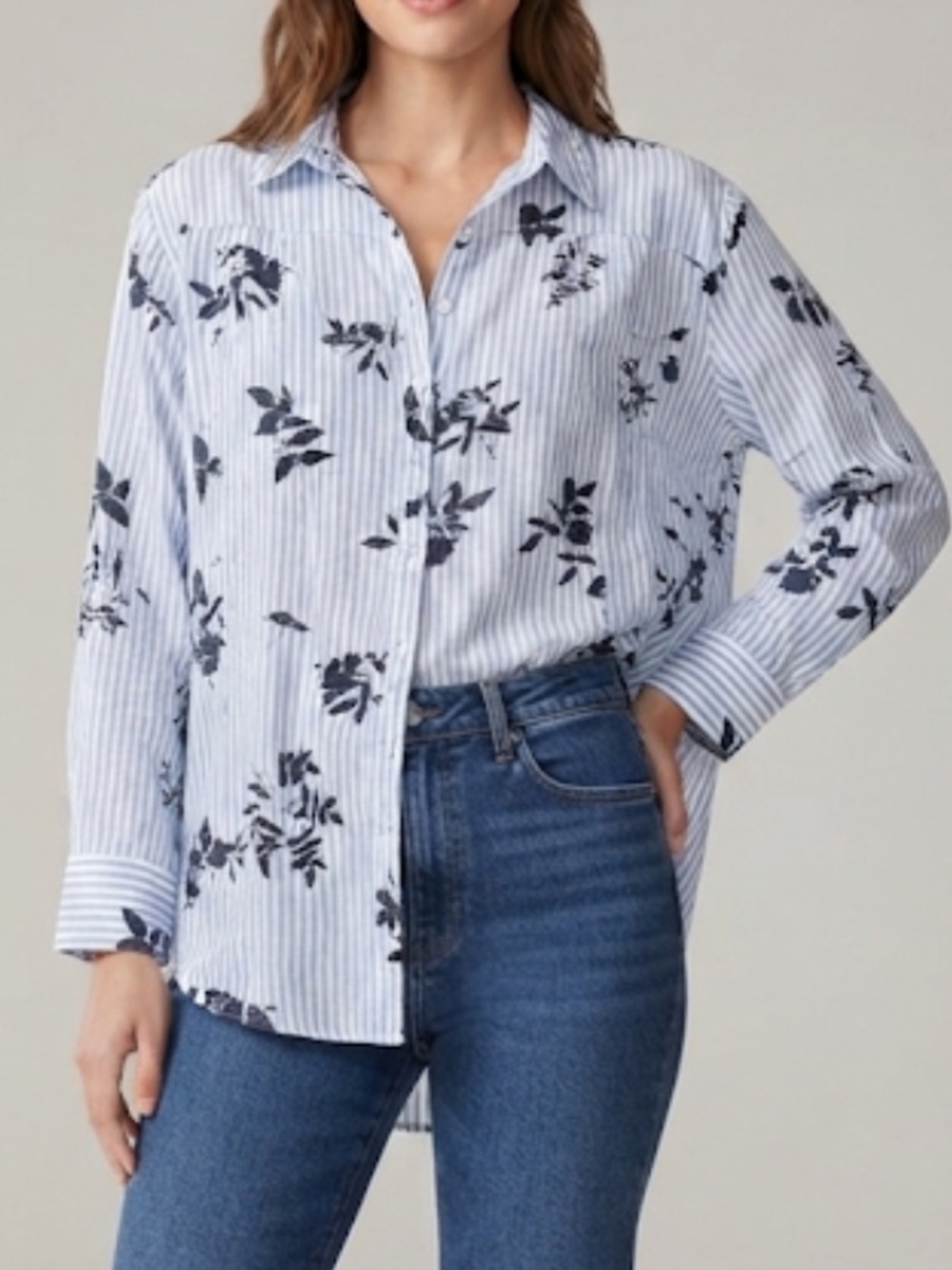 MAURICES Striped Floral Button Down Shirt Medium
